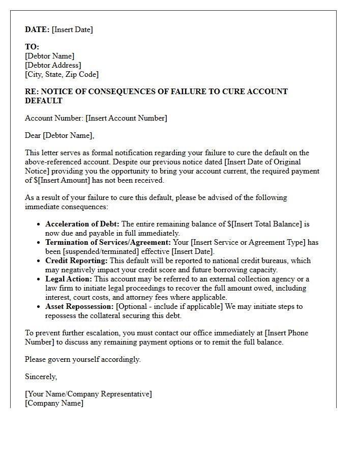 Consequences Of Failure To Cure Account Default