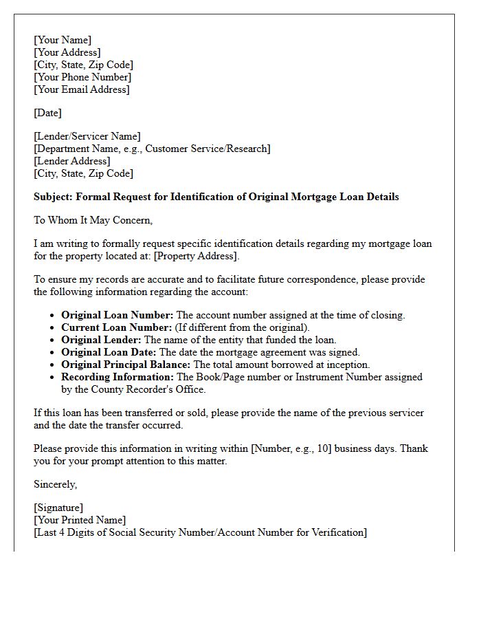 Identification Of Original Mortgage Loan Account Details