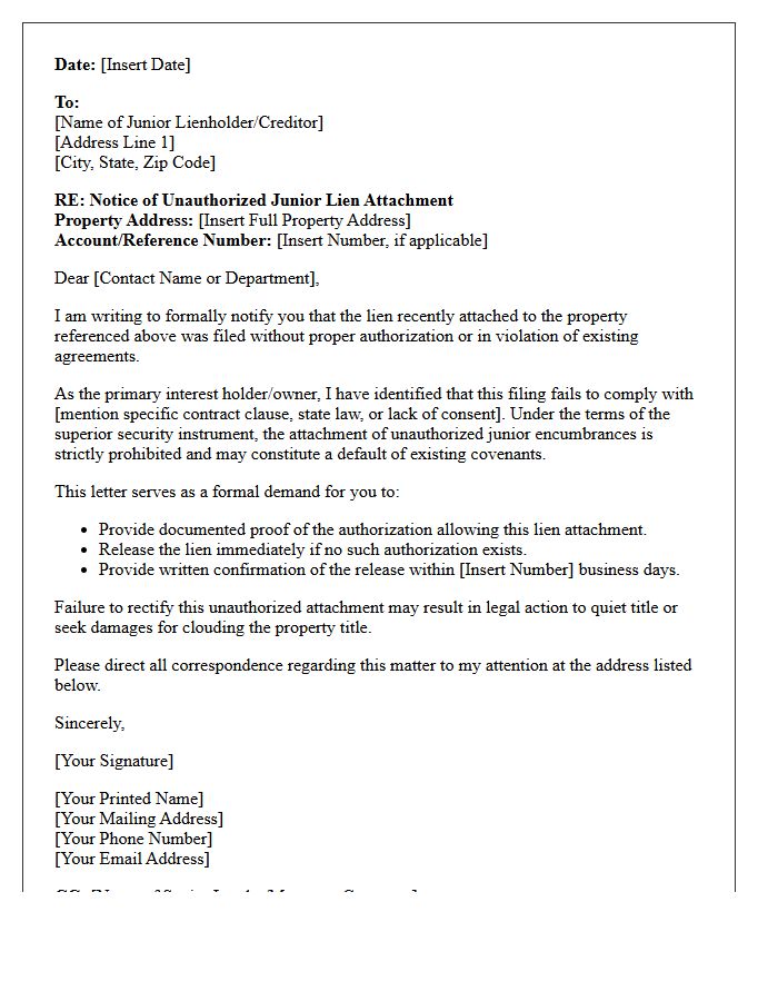 Notification Of Unauthorized Junior Lien Attachment