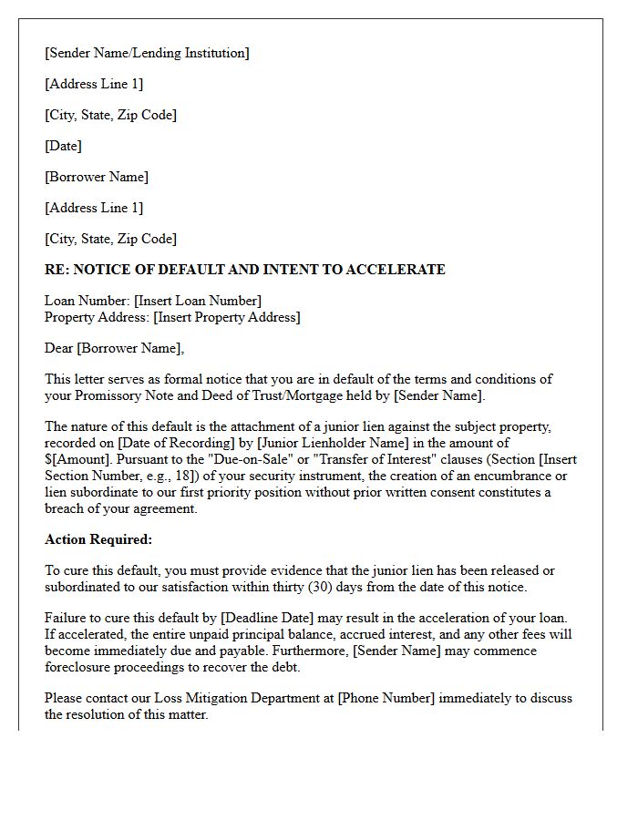 Subject Notice Of Default Letter Due To Junior Lien Attachment