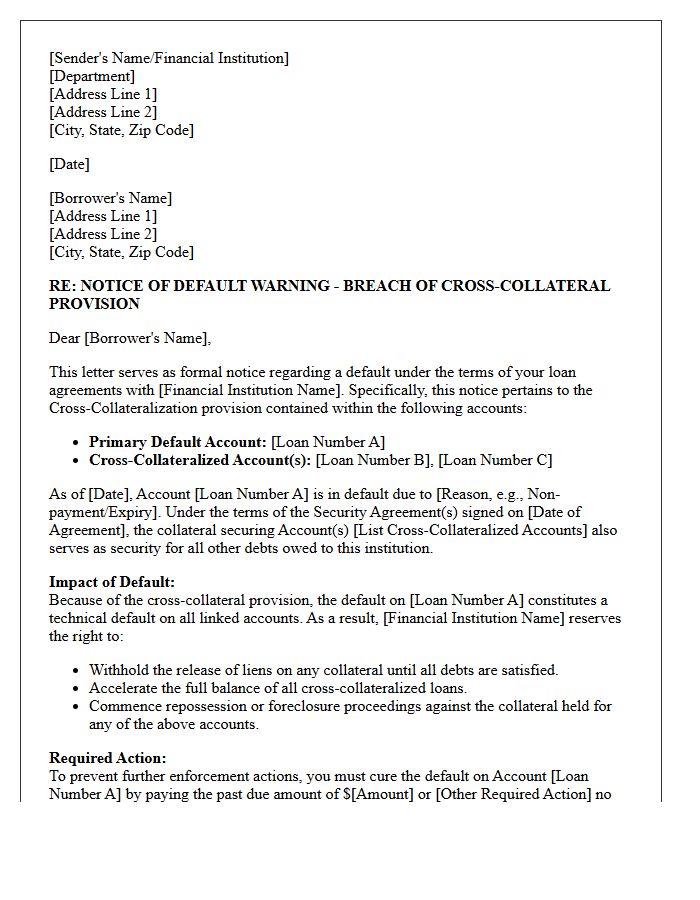 Breach of Cross-Collateral Provision Default Warning Letter