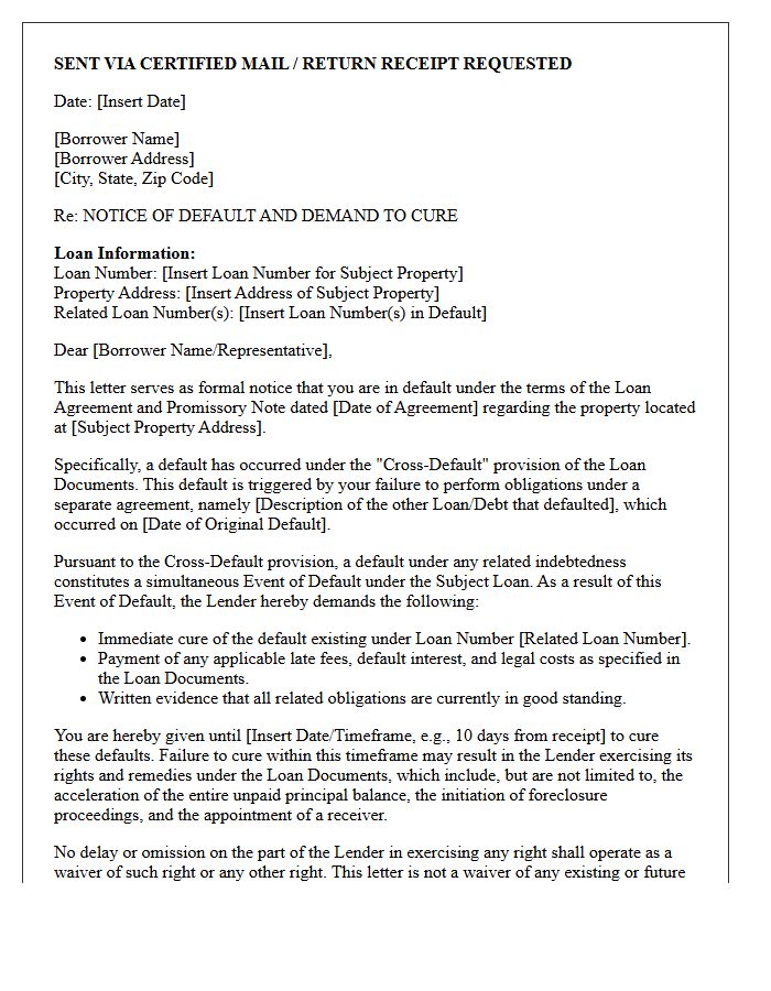 Commercial Mortgage Cross-Default and Cure Demand Letter