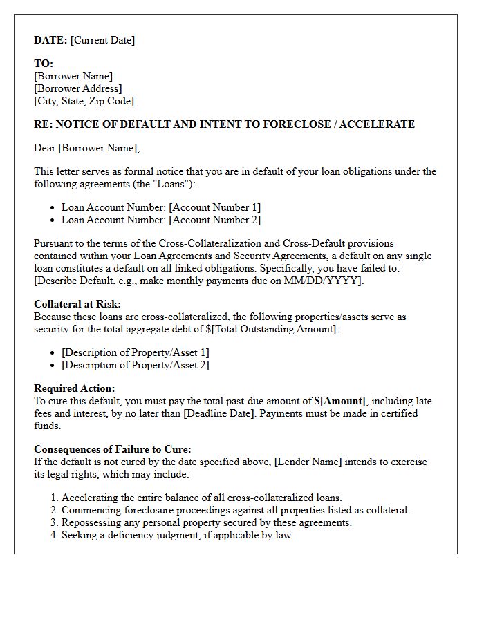 Cross-Collateralized Loan Agreement Notice of Default Letter