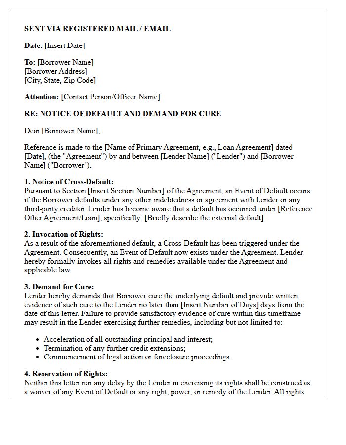 Cross-Default Invocation and Cure Demand Letter