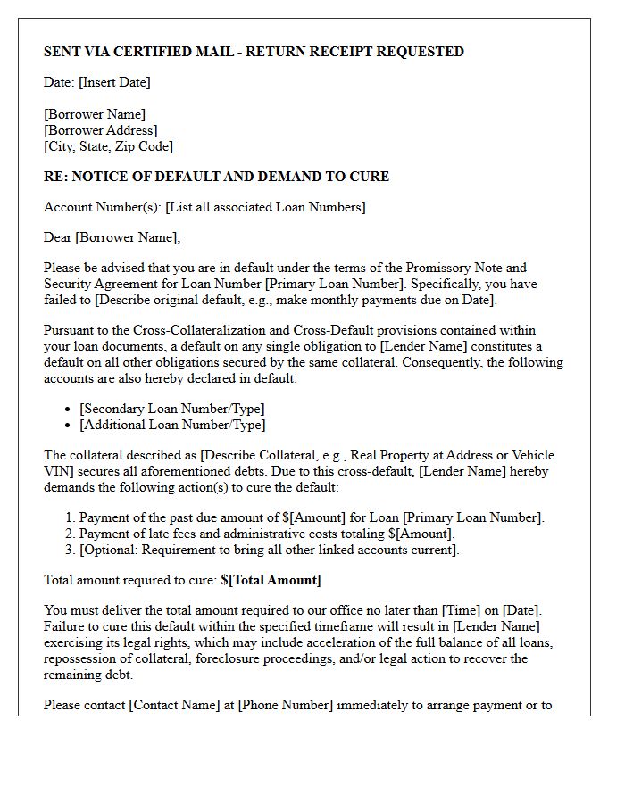 Demand Letter for Cross-Collateralization Default Cure