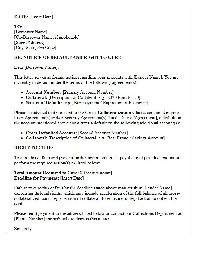 Notice of Cross-Collateral Default and Right to Cure Letter