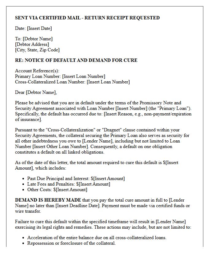 Notice of Default and Demand for Cross-Collateralization Cure Letter
