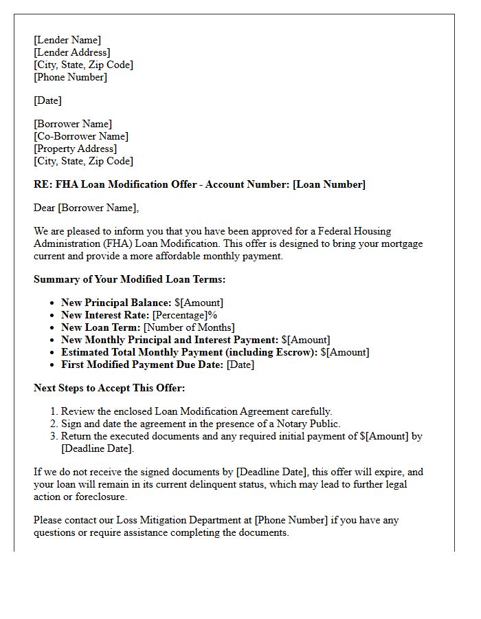Federal Housing Administration Loan Modification Offer Letter