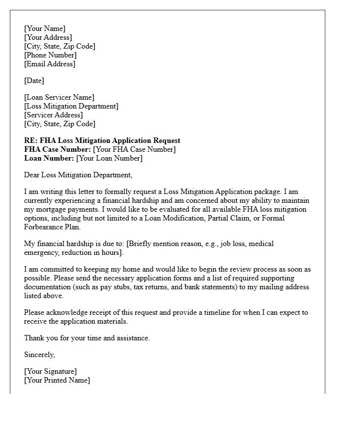 Federal Housing Administration Loss Mitigation Application Request Letter