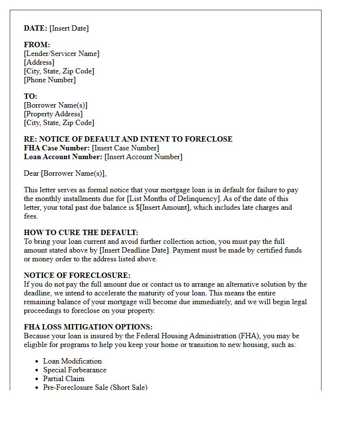 Federal Housing Administration Pre-Foreclosure Notice of Default Letter