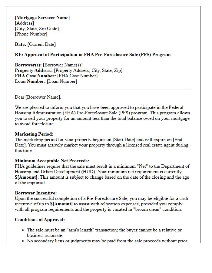 Federal Housing Administration Pre-Foreclosure Sale Approval Letter