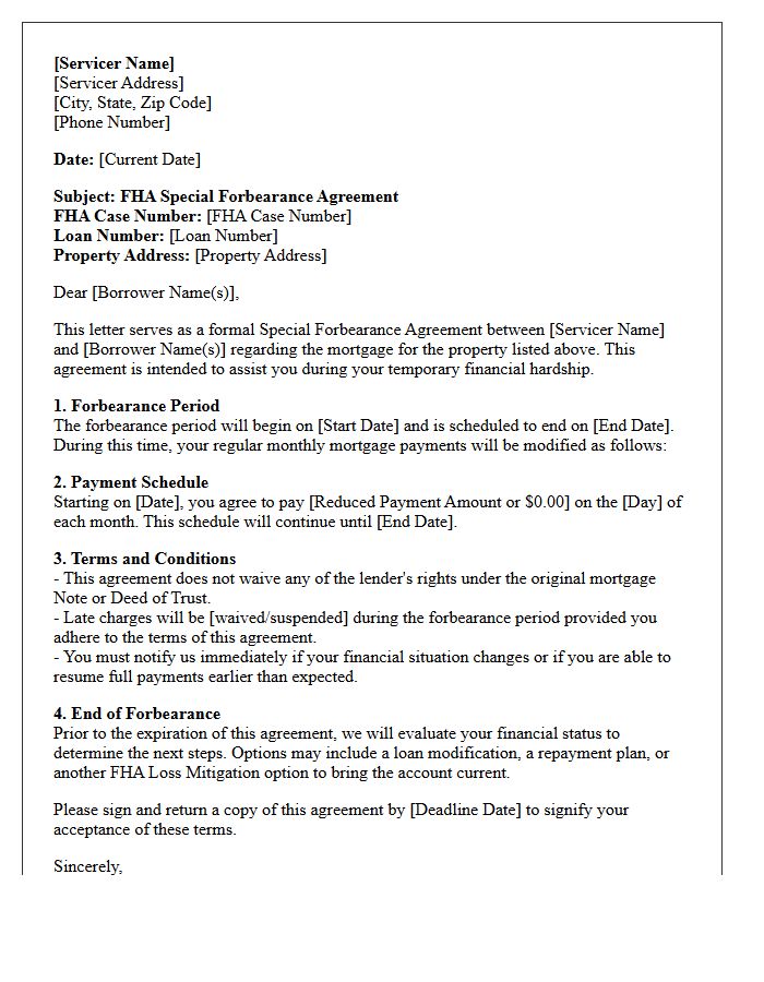 Federal Housing Administration Special Forbearance Agreement Letter