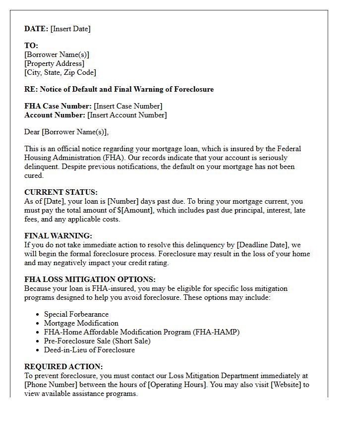 Final Federal Housing Administration Pre-Foreclosure Warning Letter