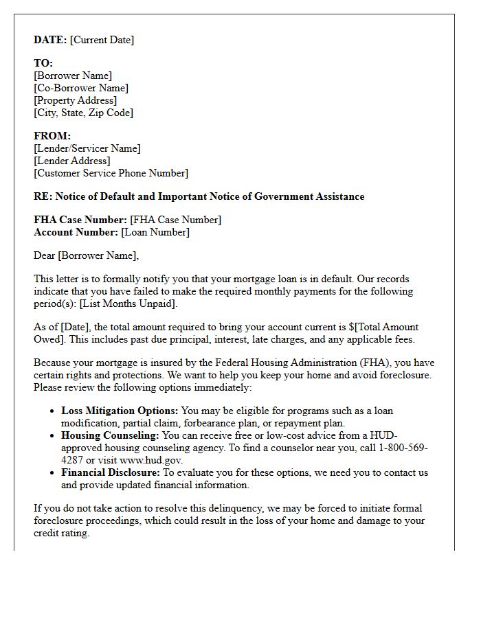 Initial Federal Housing Administration Mortgage Default Warning Letter