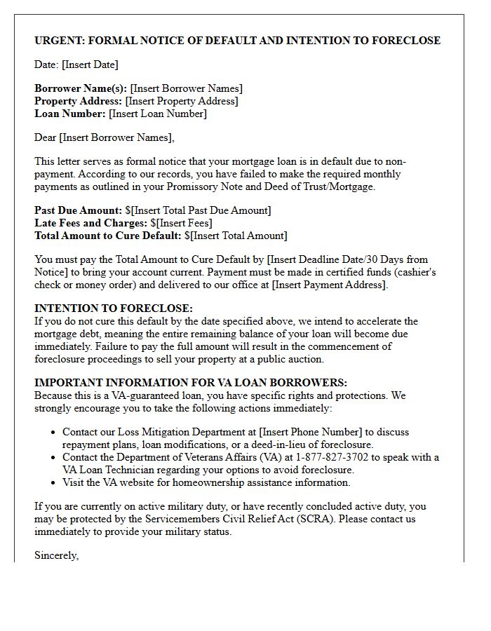 Intention to Foreclose and Notice of Default Letter for VA Loan