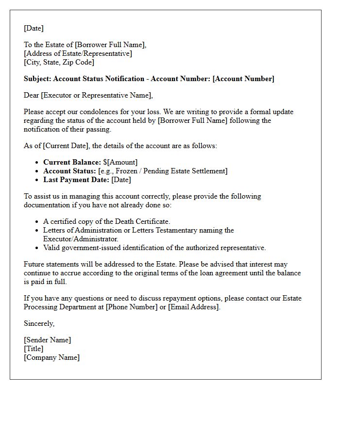 Deceased Borrower Account Status Letter