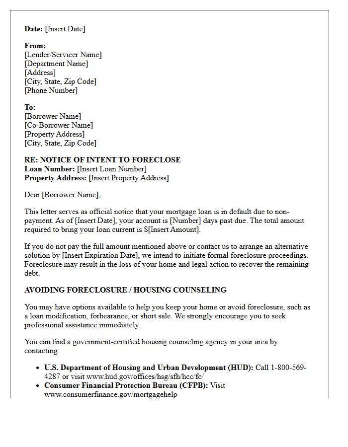 Foreclosure Intent and Counseling Letter