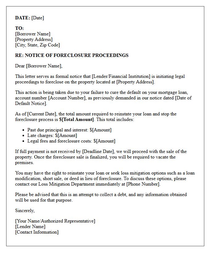 Notice of Foreclosure Proceedings Letter