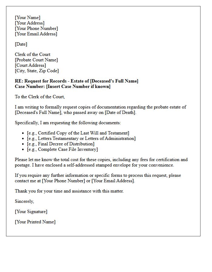 Probate Court Documentation Request Letter