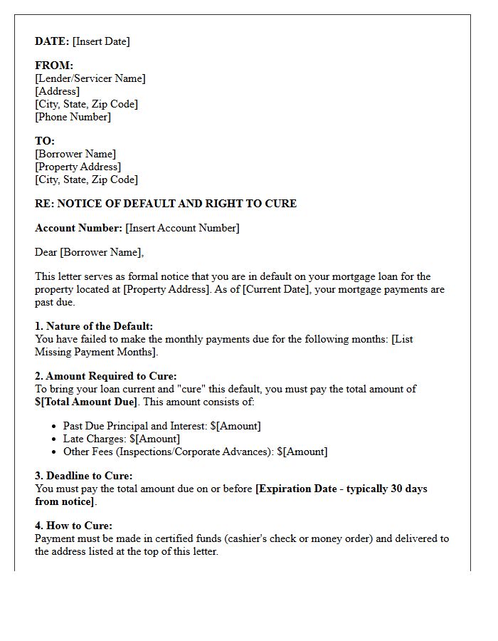 Right to Cure Mortgage Default Letter