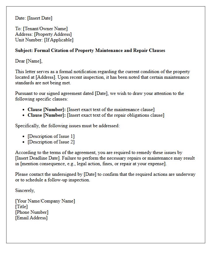 Citation Of Property Maintenance And Repair Clauses