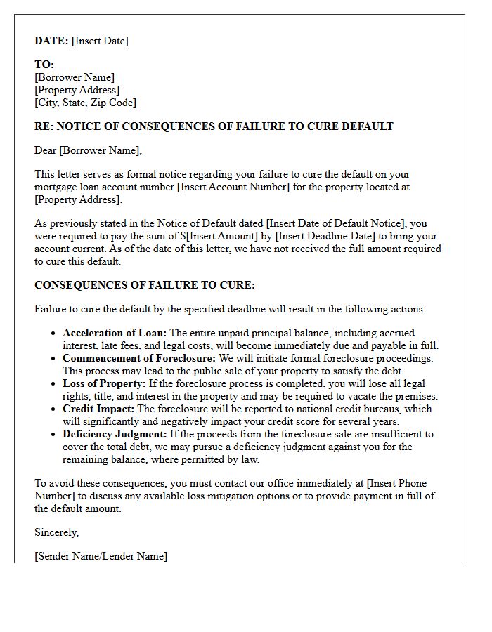 Consequences Of Failure To Cure Including Foreclosure