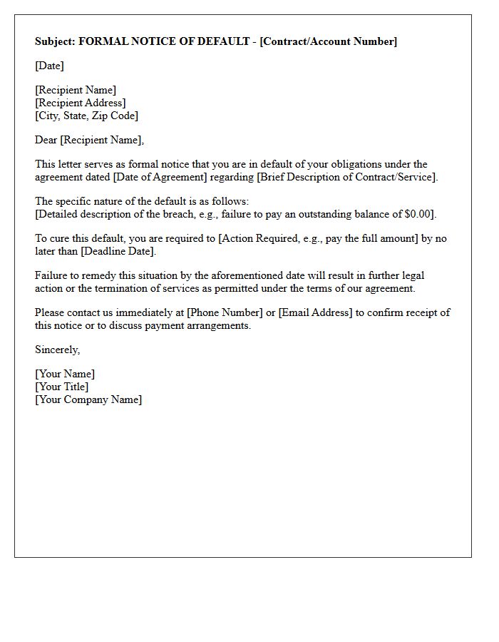 Formal Notice Of Default Letter Subject Line