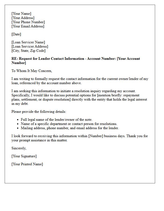 Lender Contact Information For Resolution Inquiry