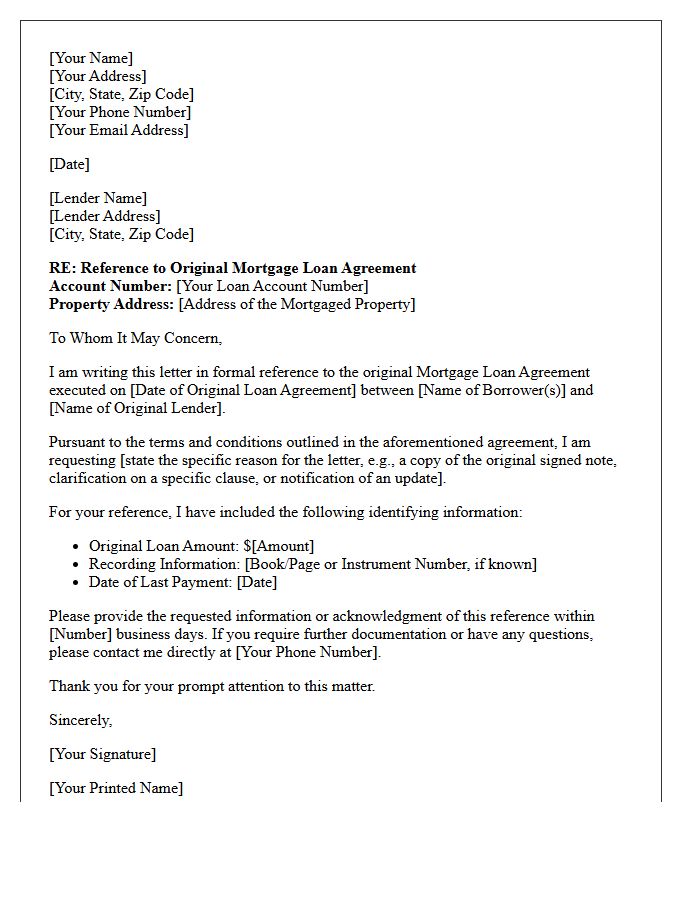 Reference To Original Mortgage Loan Agreement