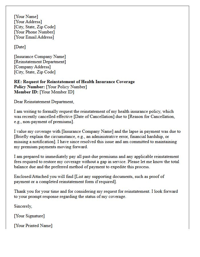 Health Insurance Coverage Reinstatement Application Request Letter