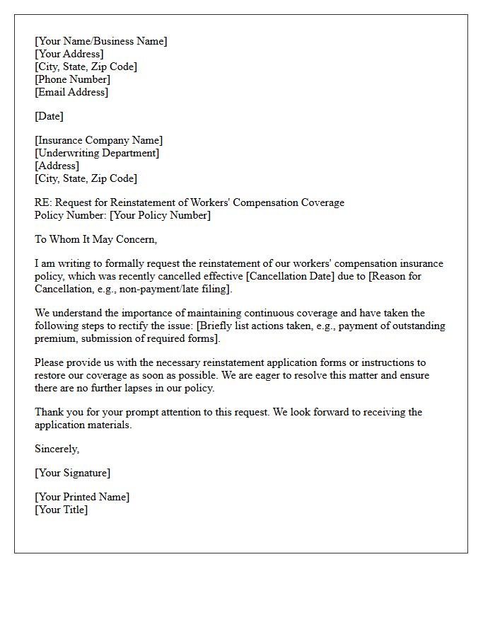 Workers Compensation Coverage Reinstatement Application Request Letter