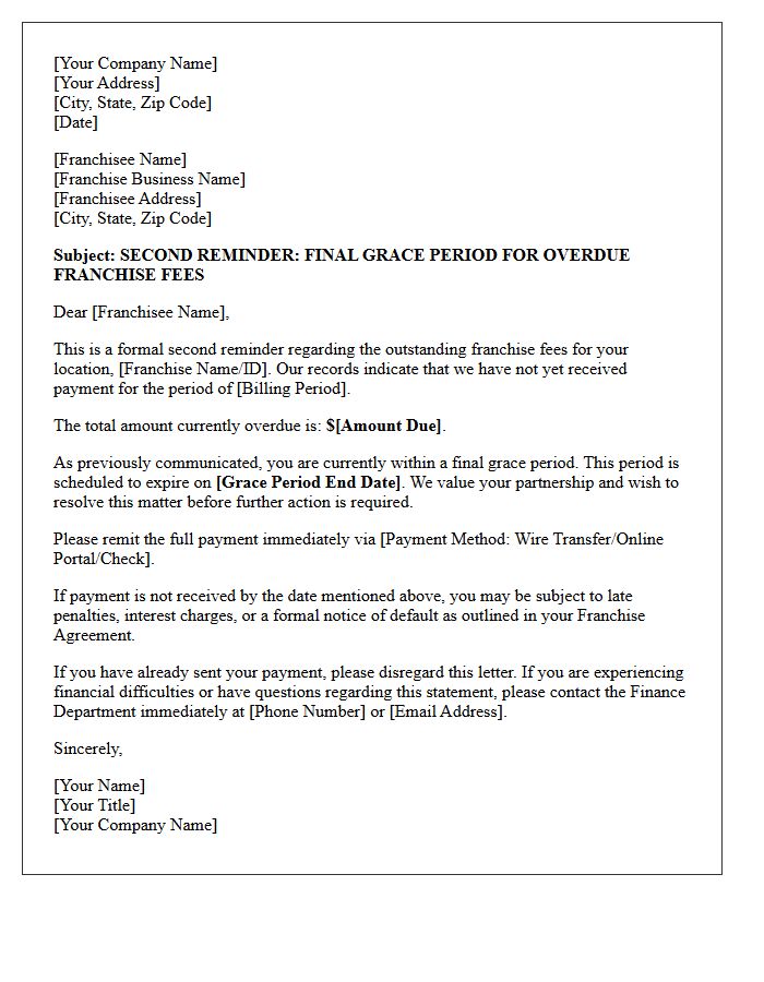 Final Grace Period Second Reminder Letter For Franchise Fees