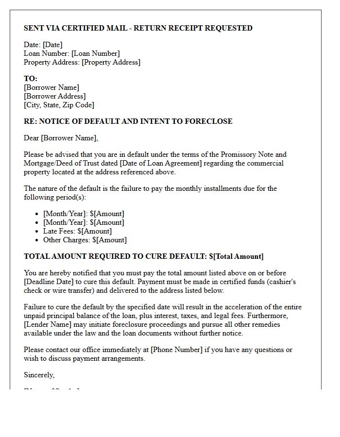 Commercial Mortgage Notice of Default Letter