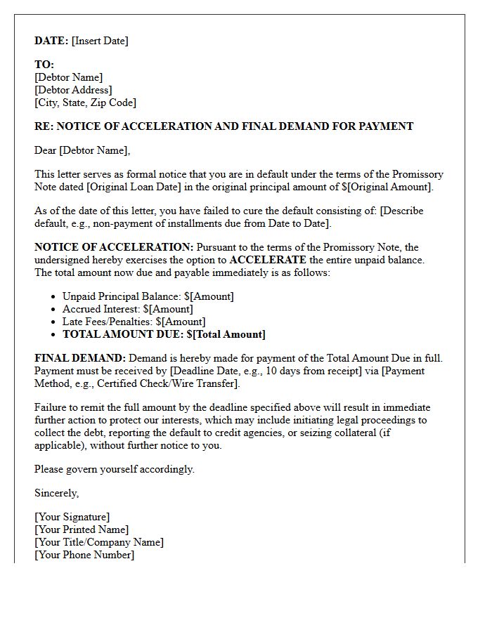 Final Demand and Promissory Note Acceleration Letter