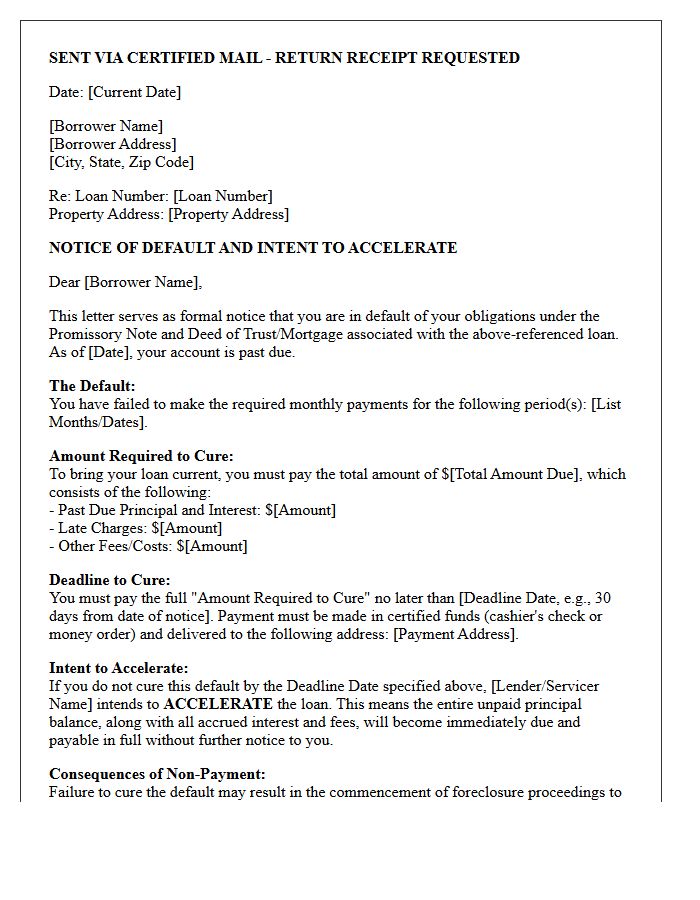 First Notice of Default and Intent to Accelerate Letter