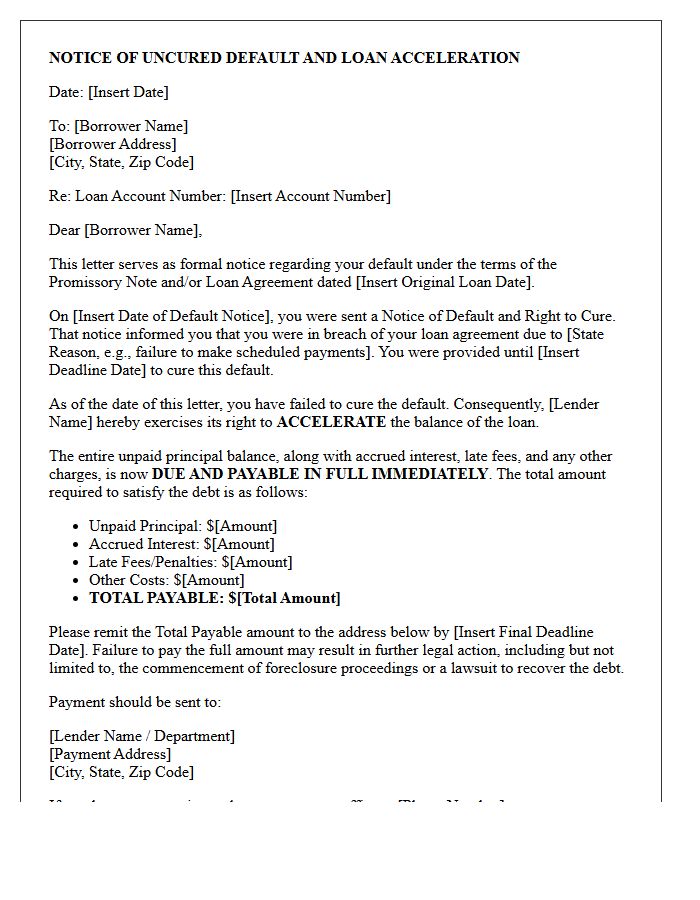 Notice of Uncured Default and Loan Acceleration Letter