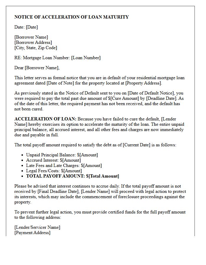 Residential Mortgage Loan Acceleration Letter