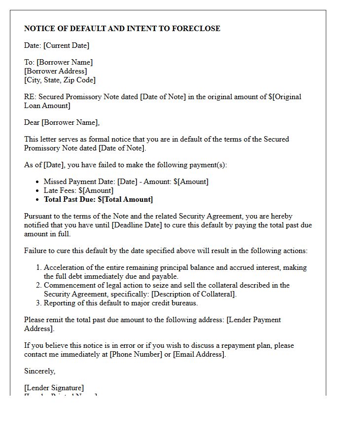 Secured Promissory Note Default Warning Letter