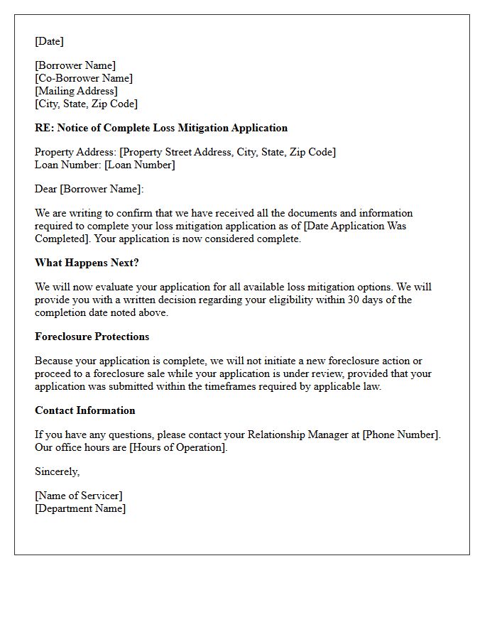 Complete Loss Mitigation Application Acknowledgment Letter