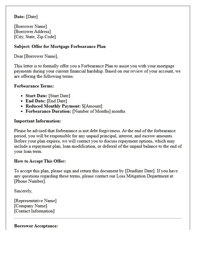Forbearance Plan Offer Letter