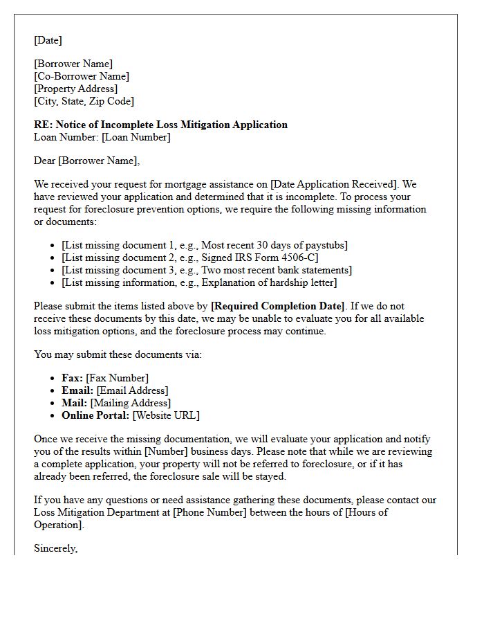 Incomplete Loss Mitigation Application Notice Letter