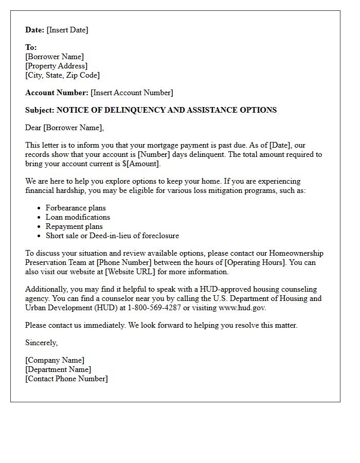 Initial Early Intervention Delinquency Notice Letter