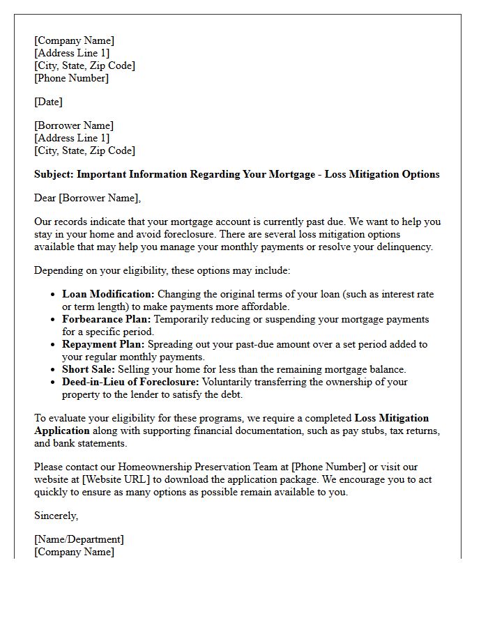 Loss Mitigation Options Available Letter