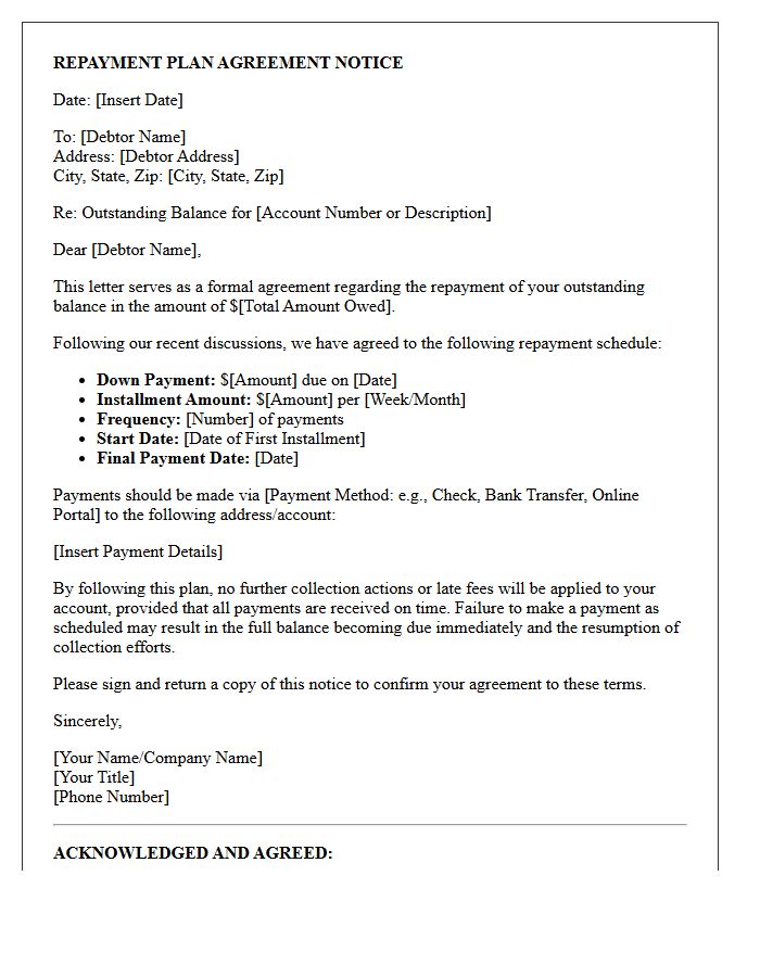 Repayment Plan Agreement Notice Letter