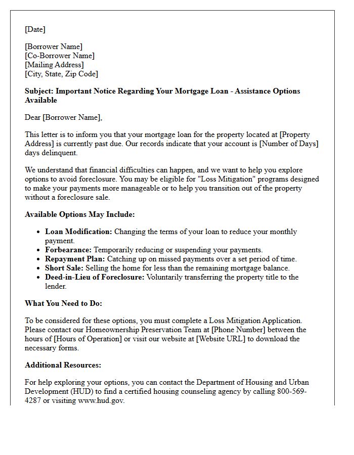 Early Intervention Loss Mitigation Letter