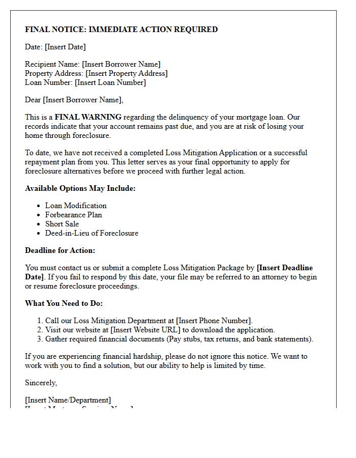 Final Warning Loss Mitigation Solicitation Letter