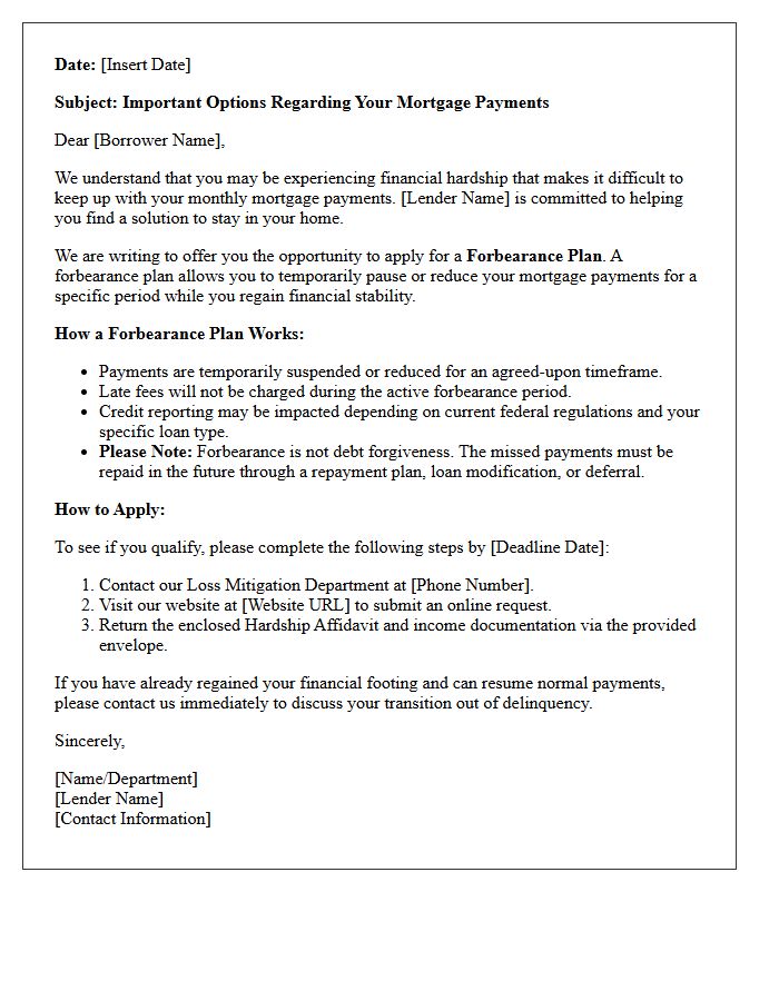 Forbearance Plan Solicitation Letter