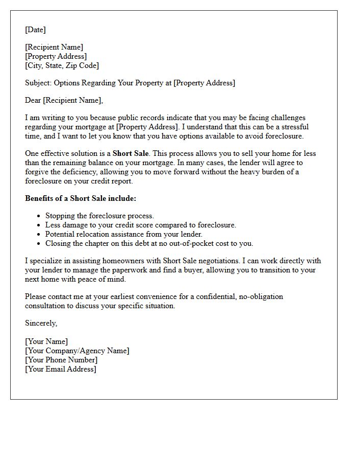 Short Sale Option Solicitation Letter