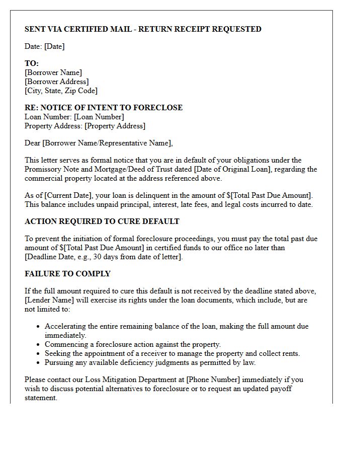 Commercial Mortgage Notice Of Intent To Foreclose Letter