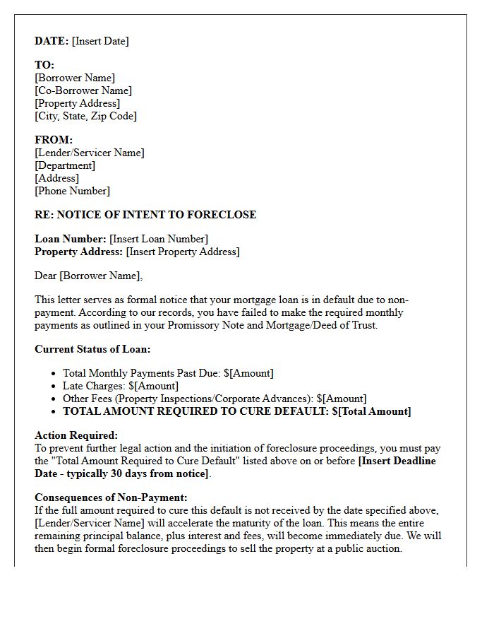 Conventional Mortgage Notice Of Intent To Foreclose Letter